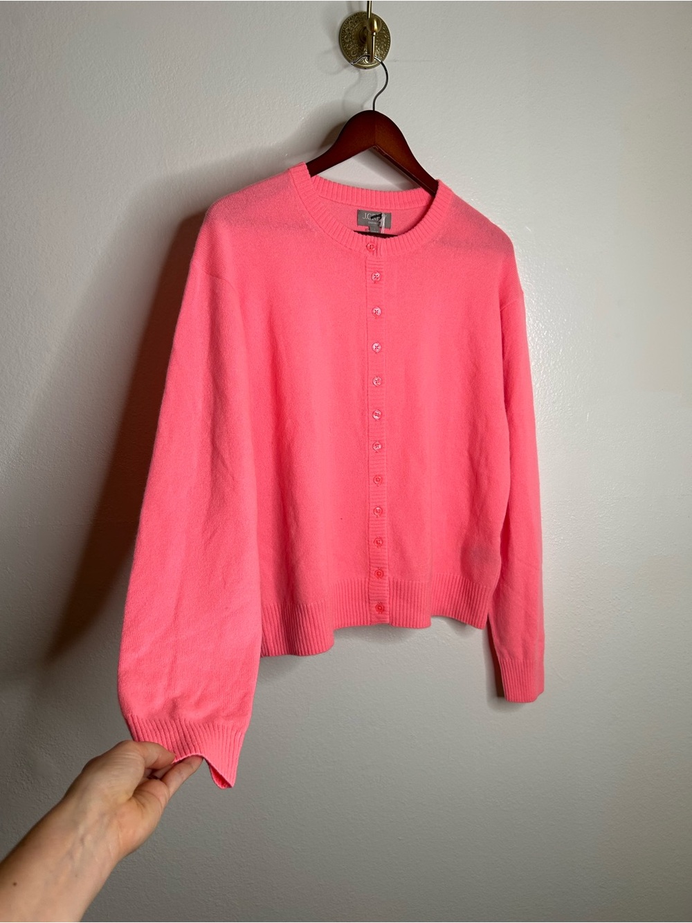 NWT J. Crew 100% Cashmere Perfect Cashmere Cardigan in Neon Vivid Coral